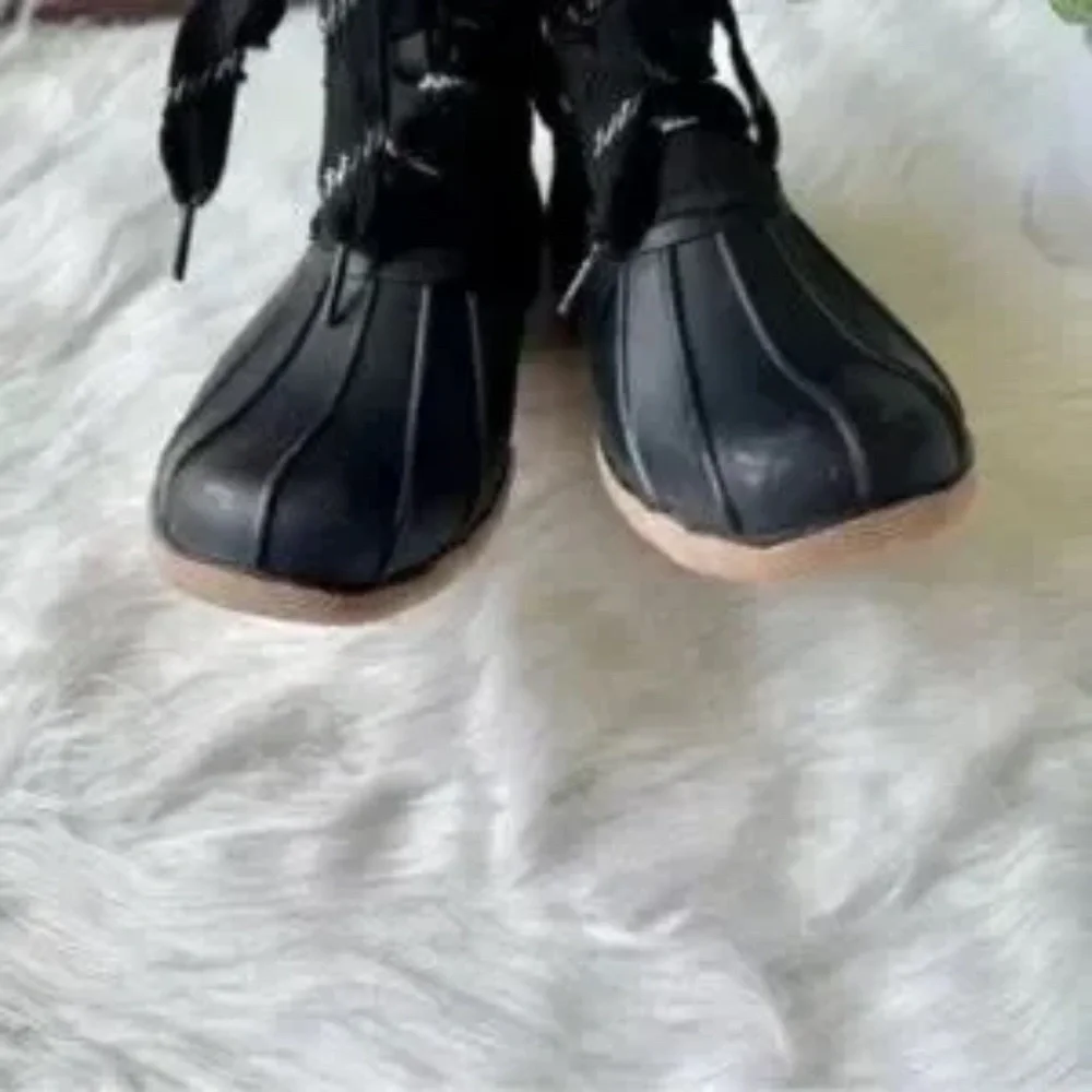 Black Duck Boot Lace Up Ankle Rain‎ Boots Rubber Sole Size 3.5 (big Girl)
